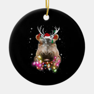 Christmas Lights Hippo Fiona Hippopotamus Lover Ceramic Ornament