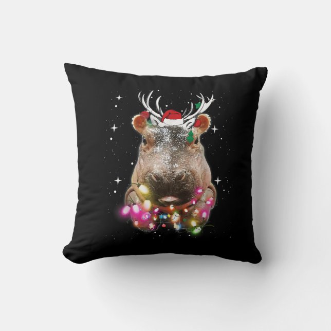 Christmas Lights Hippo Fiona Hippopotamus Lover Cushion (Front)