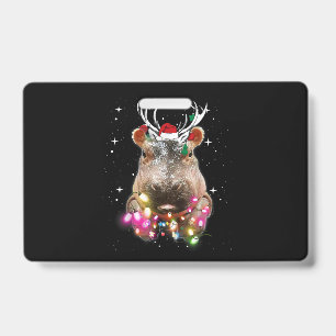 Christmas Lights Hippo Fiona Hippopotamus Lover ID Badge