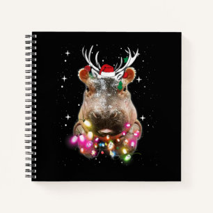 Christmas Lights Hippo Fiona Hippopotamus Lover Notebook