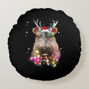 Christmas Lights Hippo Fiona Hippopotamus Lover Round Cushion
