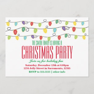 Christmas Lights Holiday Festive Party Invitations