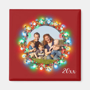 Christmas Lights Holiday Photo Wreath with Year Magnet