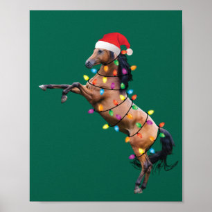 Christmas Lights Horse Santa Funny Xmas Tree Horse Poster