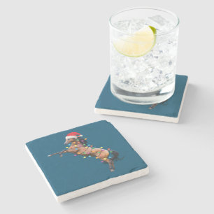 Christmas Lights Horse Santa Funny Xmas Tree Horse Stone Coaster