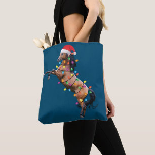 Christmas Lights Horse Santa Funny Xmas Tree Horse Tote Bag