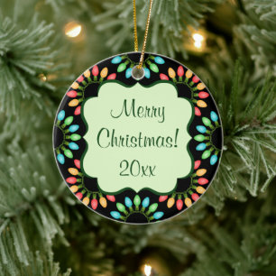 Christmas Lights in Colourful Circles Ceramic Ornament