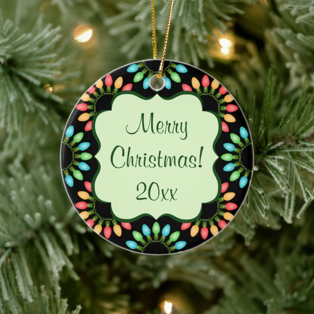 Christmas Lights in Colourful Circles Ceramic Ornament (Tree)
