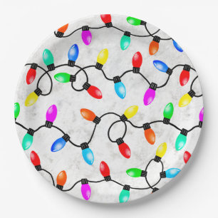 Christmas Lights In The Snow Paper Plate