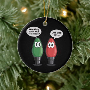 Christmas Lights Joke Light Bulb Working Off On Ceramic Ornament
