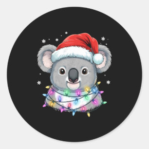 Christmas Lights Koala Santa Hat Cute Xmas Pajamas Classic Round Sticker