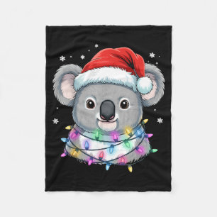 Christmas Lights Koala Santa Hat Cute Xmas Pajamas Fleece Blanket