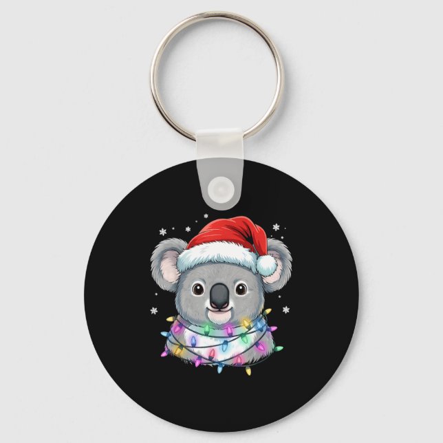 Christmas Lights Koala Santa Hat Cute Xmas Pajamas Key Ring (Front)