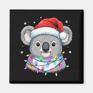 Christmas Lights Koala Santa Hat Cute Xmas Pajamas Magnet