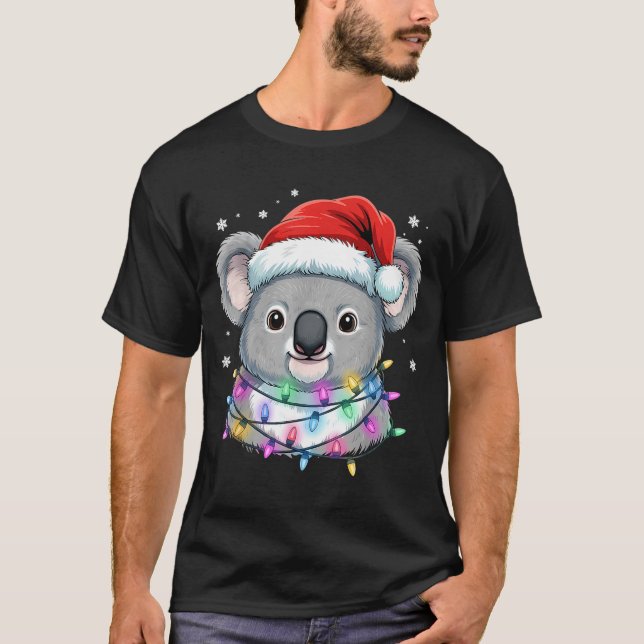 Christmas Lights Koala Santa Hat Cute Xmas Pajamas T-Shirt (Front)