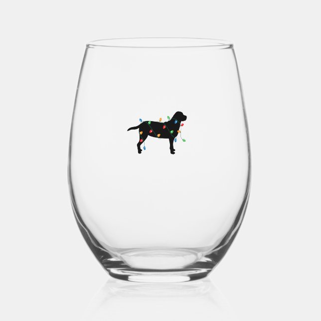 Christmas Lights Labrador Retriever Dog Shirt Stemless Wine Glass (Front)