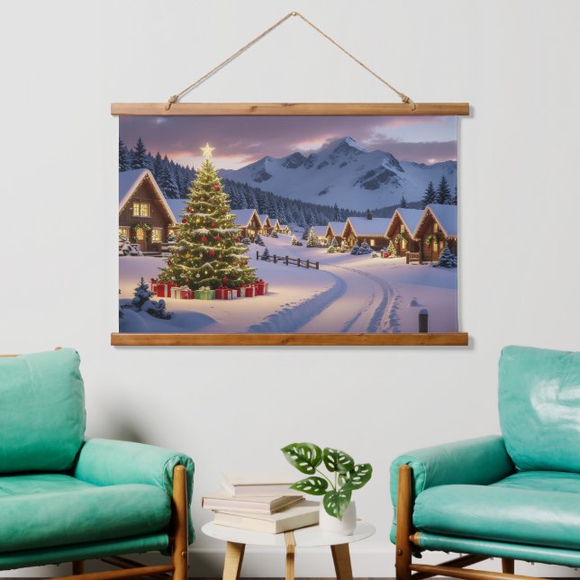 Christmas lights landscape with snow hanging tapestry (Living Room)