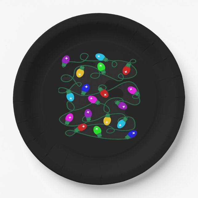 Christmas Lights -Let's Get Lit Lights- Merry & Br Paper Plate (Front)