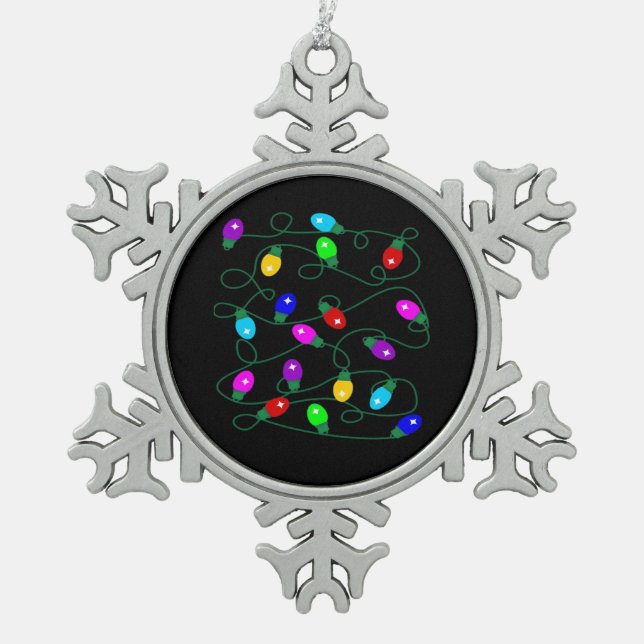 Christmas Lights -Let's Get Lit Lights- Merry & Br Snowflake Pewter Christmas Ornament (Front)