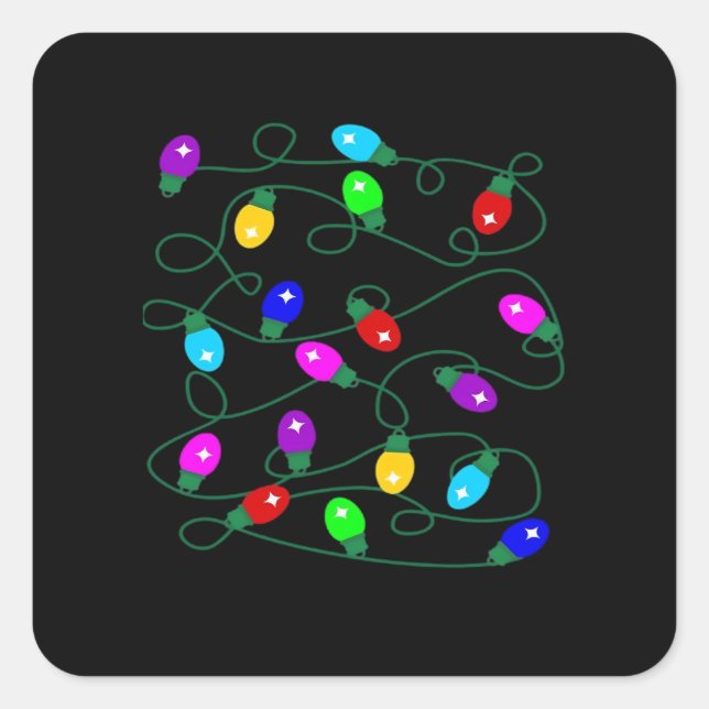 Christmas Lights -Let's Get Lit Lights- Merry & Br Square Sticker (Front)