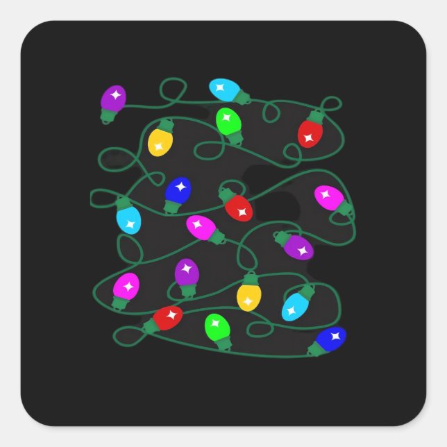 Christmas Lights -Let's Get Lit Lights- Merry & Br Square Sticker (Front)