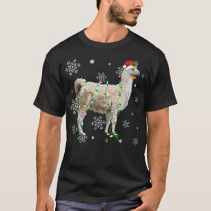 Christmas Lights Llama Lover Funny Santa Hat Xmas T-Shirt