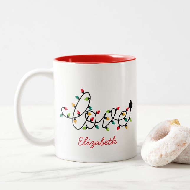 Christmas Lights Love Two-Tone Coffee Mug (With Donut)
