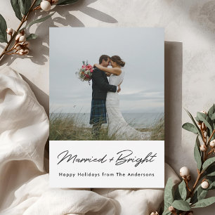 Christmas Lights Married and Bright Newlywed Photo Holiday Card