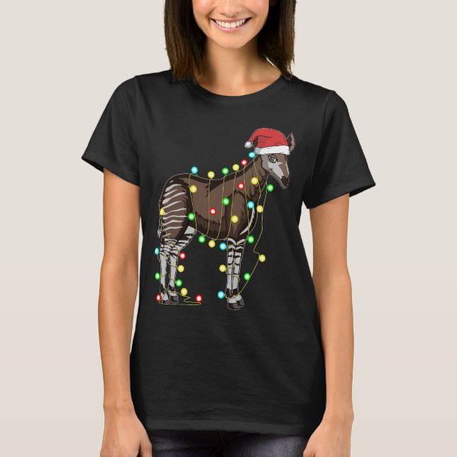 Christmas Lights Okapi Lover Funny Xmas Holiday Gi T-Shirt (Front)