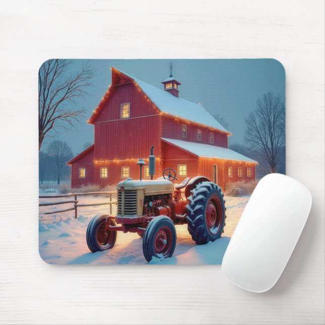 Christmas Lights On a Red Barn Mouse Pad (With Mouse)
