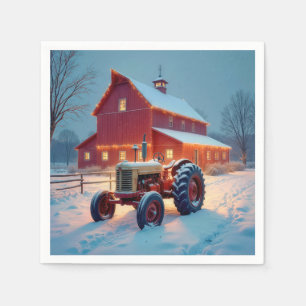 Christmas Lights On a Red Barn Napkin