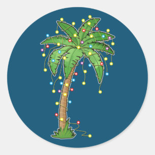 Christmas Lights Palm Tree Beach Funny Tropical Classic Round Sticker