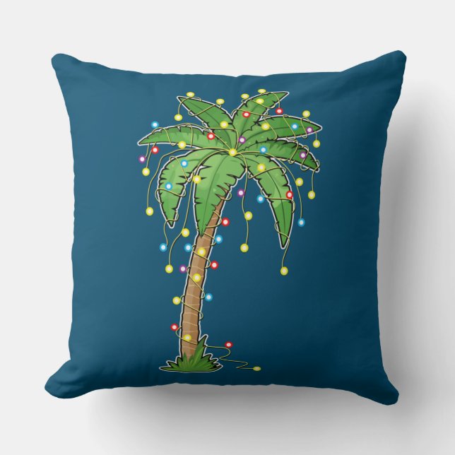 Christmas Lights Palm Tree Beach Funny Tropical Cushion (Front)