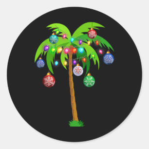 Christmas Lights Palm Tree Fun Hawaii Beach Tropic Classic Round Sticker