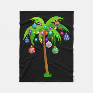 Christmas Lights Palm Tree Fun Hawaii Beach Tropic Fleece Blanket