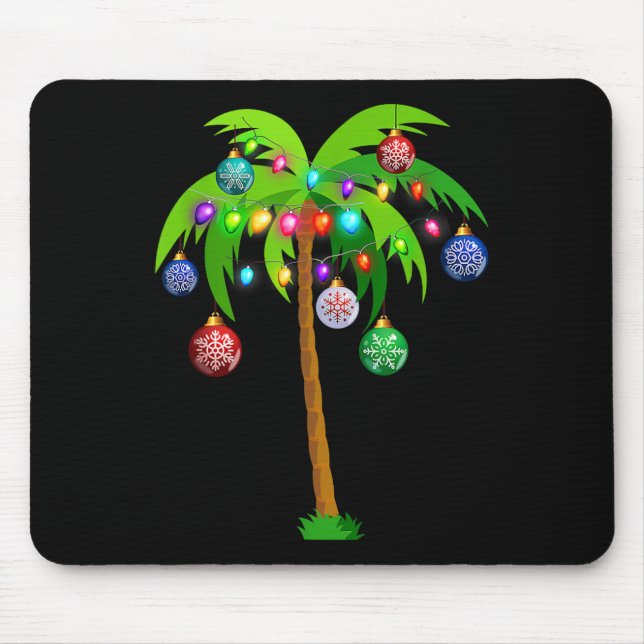 Christmas Lights Palm Tree Fun Hawaii Beach Tropic Mouse Pad (Front)