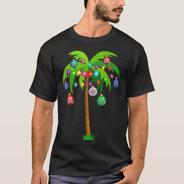 Christmas Lights Palm Tree Fun Hawaii Beach Tropic T-Shirt (Front)