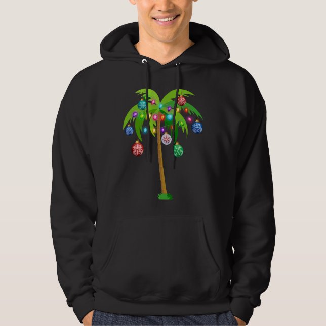 Christmas Lights Palm Tree Funny Hawaii Beach Trop Hoodie (Front)