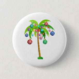 Christmas lights palm tree hawaii beach tropical x 6 cm round badge