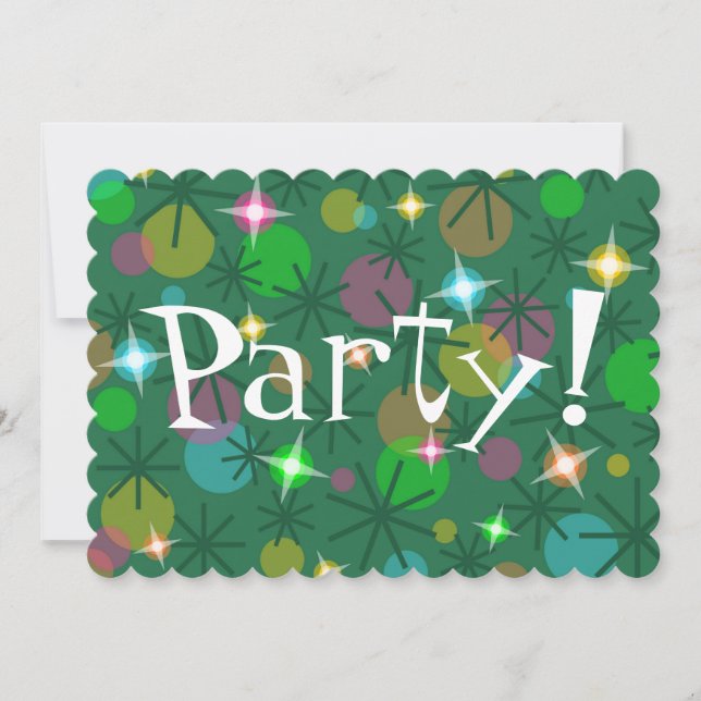 Christmas Lights 'Party!' invitation scalloped (Front)