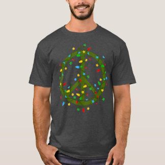 Christmas Lights Peace Sign Retro Hippie Happy Hol T-Shirt