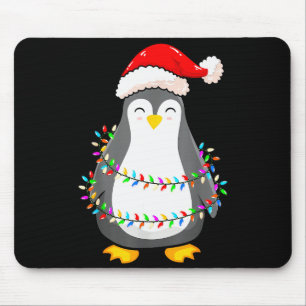 Christmas Lights Penguin Wearing Xmas Hat - Pengui Mouse Pad