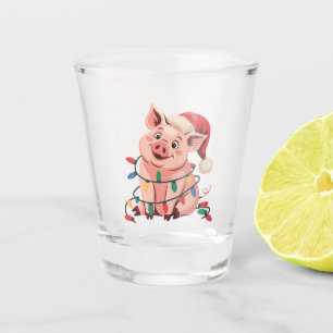 Christmas Lights Pig Wearing Xmas Hat - Pig Lover Shot Glass