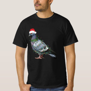 Christmas Lights Pigeon Wearing Xmas Santa Hat Pig T-Shirt