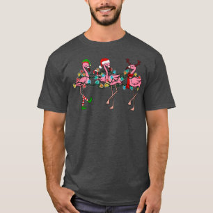 Christmas Lights Pink Flamingo Santa Hat Holiday X T-Shirt