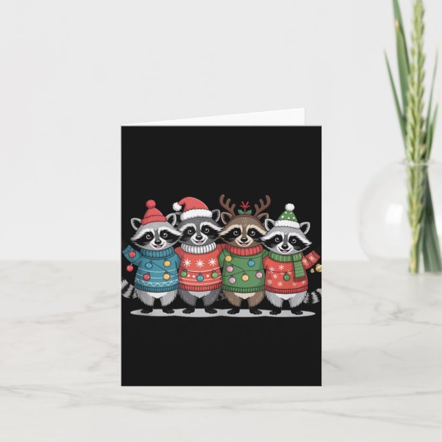 Christmas Lights Raccoon Santa Funny Xmas Tree For Card (Front)