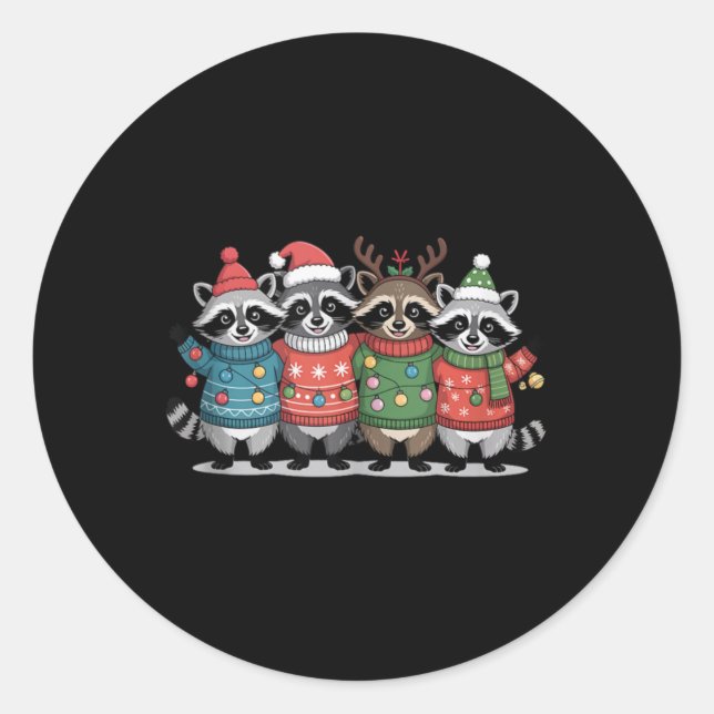 Christmas Lights Raccoon Santa Funny Xmas Tree For Classic Round Sticker (Front)