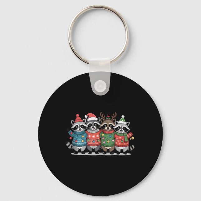 Christmas Lights Raccoon Santa Funny Xmas Tree For Key Ring (Front)
