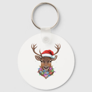 Christmas Lights Reindeer Santa Hat Cute Xmas Paja Key Ring