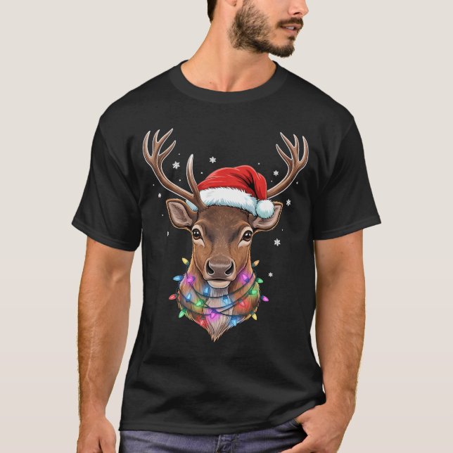 Christmas Lights Reindeer Santa Hat Cute Xmas Paja T-Shirt (Front)